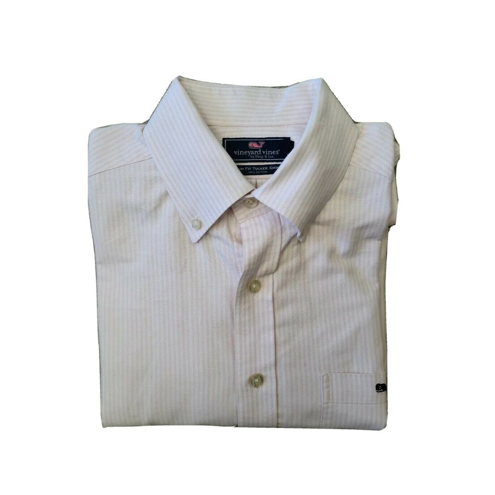 Vineyard Vines Mens Slim Fit Tucker Pink Striped Twill Shirt Size Medium